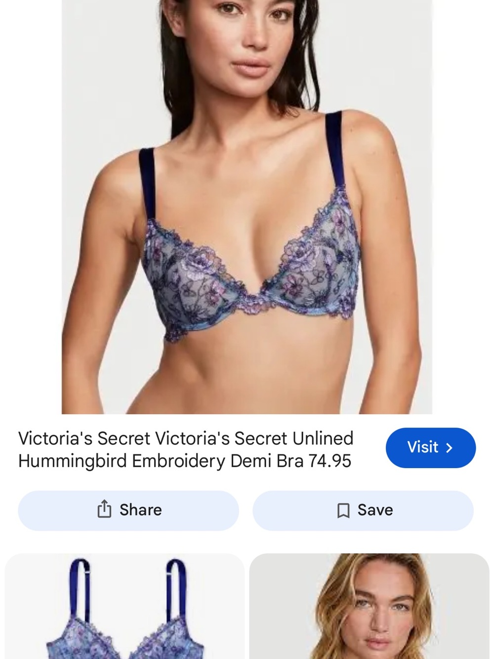 Victoria's Secret Blue Lilac Hummingbird Lace Demi Bra